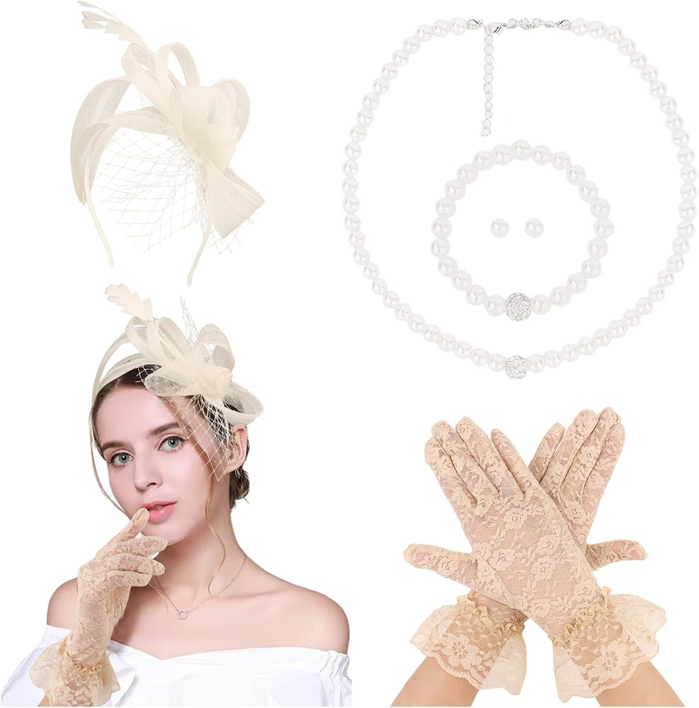 CAVETEE Fascinator for Women Tea Party, Tea Party Headpiece and Lace Glove Set for Women 1920s Pa... | Amazon (US)