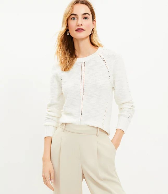 Pointelle Raglan Sleeve Sweater | LOFT