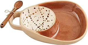 Mud Pie Splatter Stoneware Chip and Dip, dish 7" x 8 1/4" | spoon 5", Brown | Amazon (US)