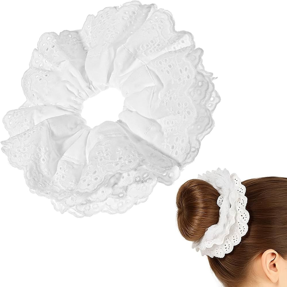Large White Lace Scrunchies Oversized Lace Four Layer Scrunchie Hair Tie for Women Jumbo Hair Scr... | Amazon (US)