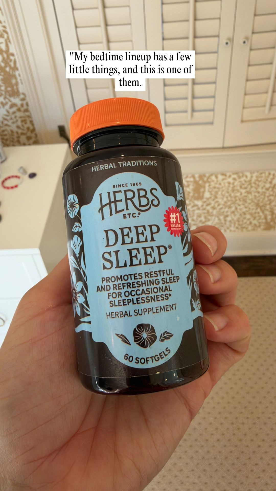 Bedtime routine check: this bottle lives next to my lip mask and my phone charger. 🌙

It's the Herbs Etc. Deep Sleep, an herbal supplement in 60 softgels, and I like how simple the whole thing is. The blue and navy bottle looks pretty enough to leave out, and the label has the "since 1969" heritage on it, which makes me feel better about trying something from a brand that's been around that long. 💙

If your evenings could use a little wind-down routine, or you're building a bedtime lineup of your own, tap the link to take a look. 👇 

 #LTKselfcare #LTKSaleAlert
