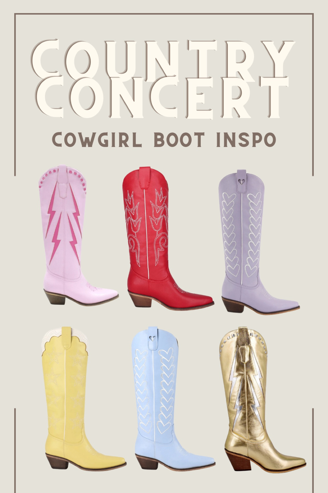 cowgirl boots for your next country concert or festival! i have 3 of these 6 pairs and get so many compliments on them anytime i wear them!! so affordable too! they are true to size i usually am an 8.5-9 and i got a 9 and they are perfect! | cowgirl boots | western wear | western outfit inspo | country concert outfit | festival outfit | cowgirl boots | cowboy boots | spring and summer finds | womens cowboy boots | boots | summer finds |  womens fashion | 

#LTKStyleTip #LTKFestival