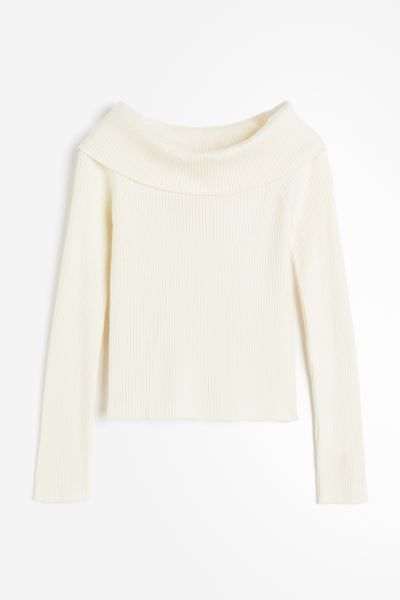 Rib-knit off-the-shoulder top - Cream - Ladies | H&M GB | H&M (UK, MY, IN, SG, PH, TW, HK)