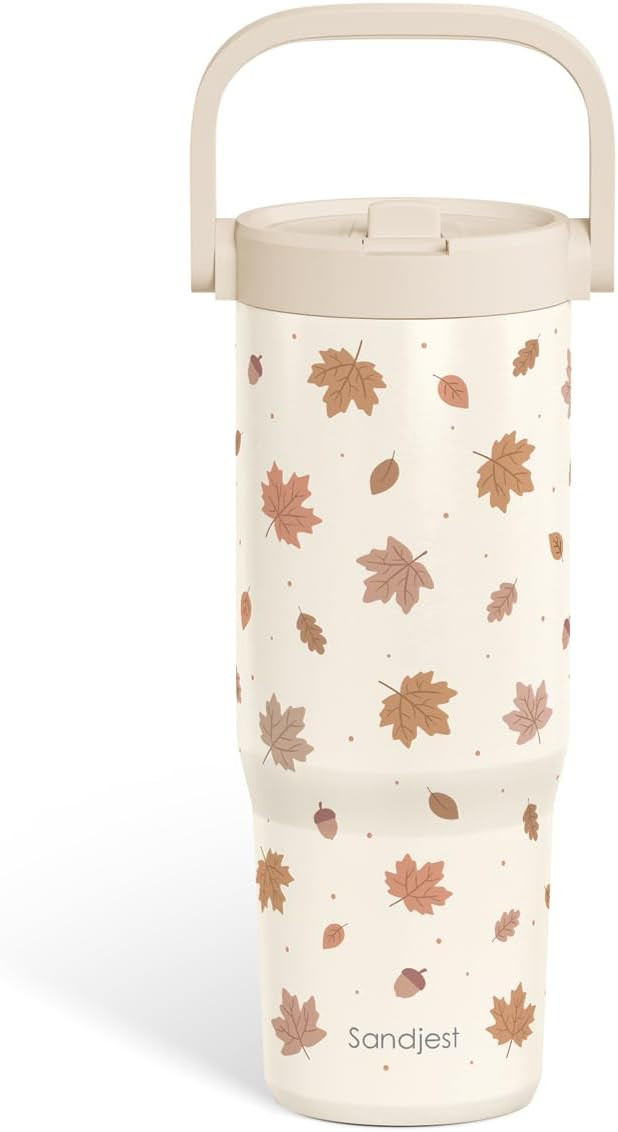 Fall Maple Leaf Stainless Steel Tumbler with Carry Handle 30 Ounce Straw Lid Double Wall Vacuum Insulated for Sports and Travel Women Girl Teen | Amazon (US)