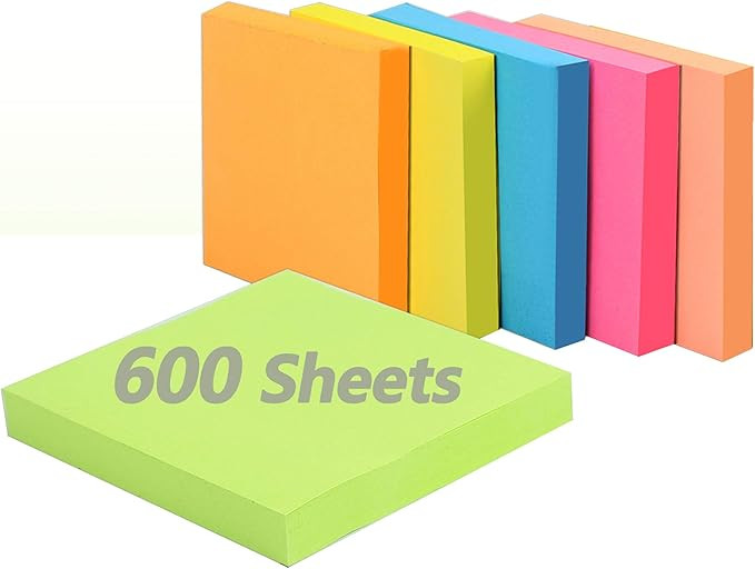 Teskyer 600 Sheets Sticky Notes, 3x3 Inch, 6 Pads Strong Adhesive Self-Stick Notes, 6 Bright Colo... | Amazon (US)