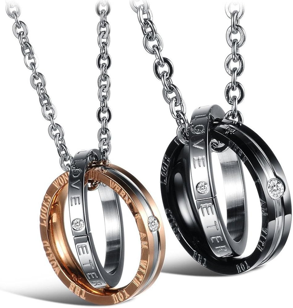 Feraco His Hers Matching Set Necklace For Couples Titanium Stainless Steel Promise Love Pendant N... | Amazon (US)