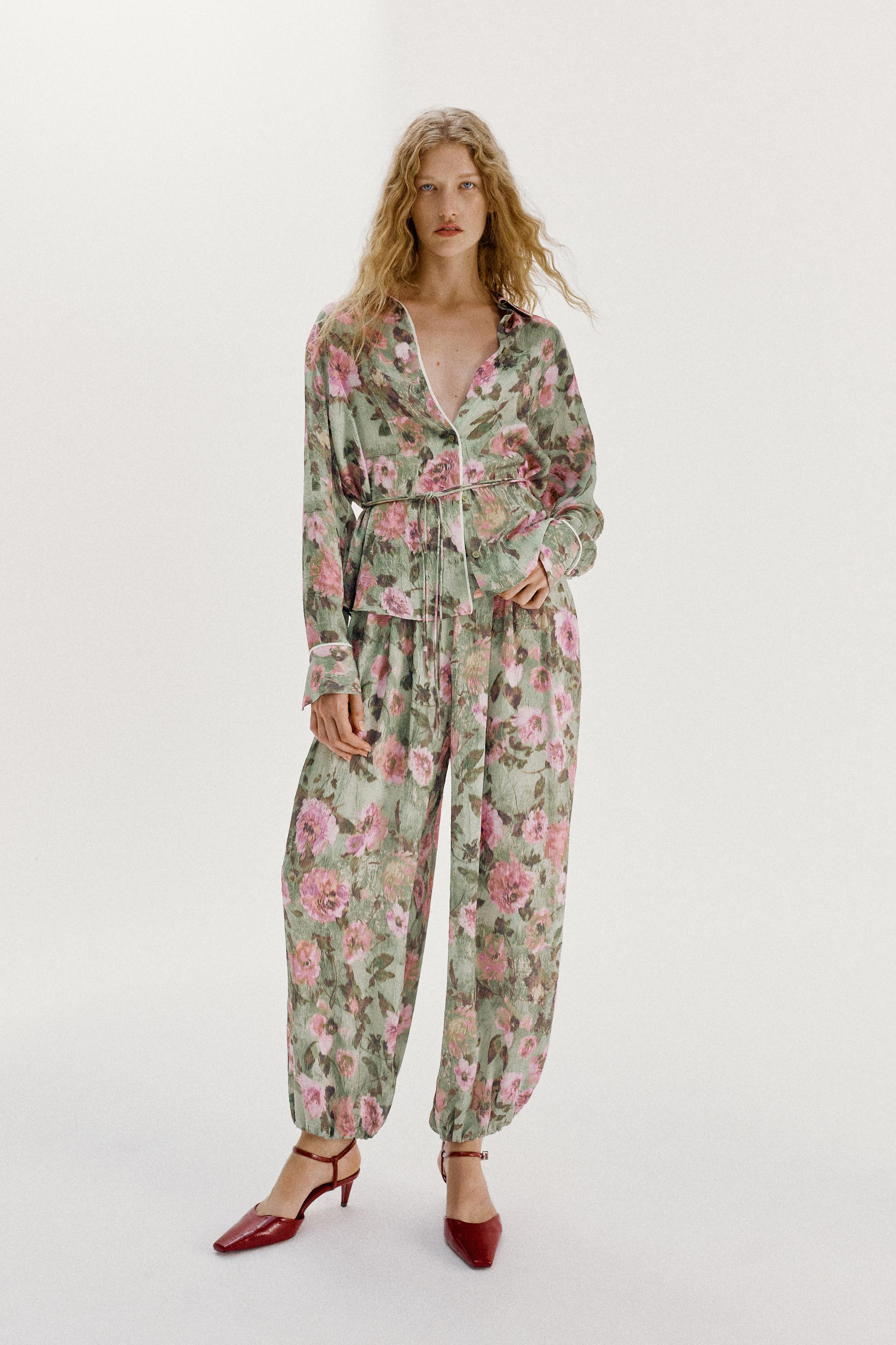 Zara - Floral Print Shirt With Thin Belt - Multicolored - Xl - Woman | Zara US