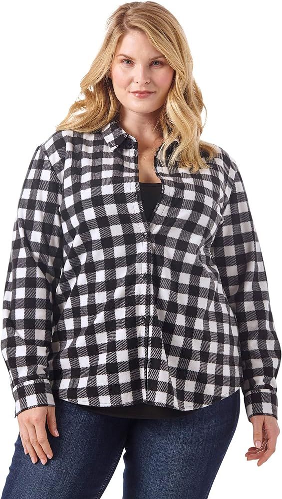 Riders by Lee Indigo Women's Plus Size Long Sleeve Button Front Pattern Fleece Shirt | Amazon (US)