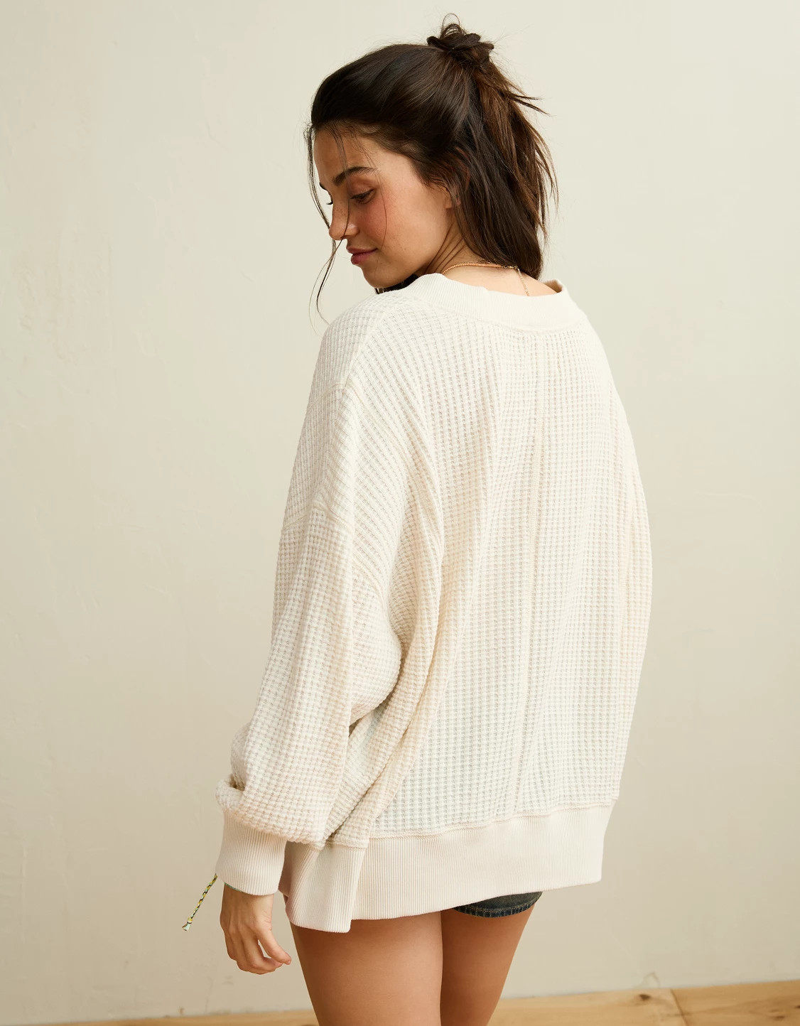 AE Big Hug V-Neck Waffle Sweatshirt | American Eagle Outfitters (US & CA)