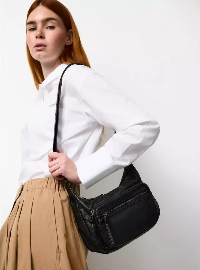 Black Washed Faux Leather Crossbody Bag One Size | Tu Clothing
