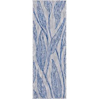 Outdoor Leaf Light Gray 2 ft. x 6 ft. Runner Rug | The Home Depot