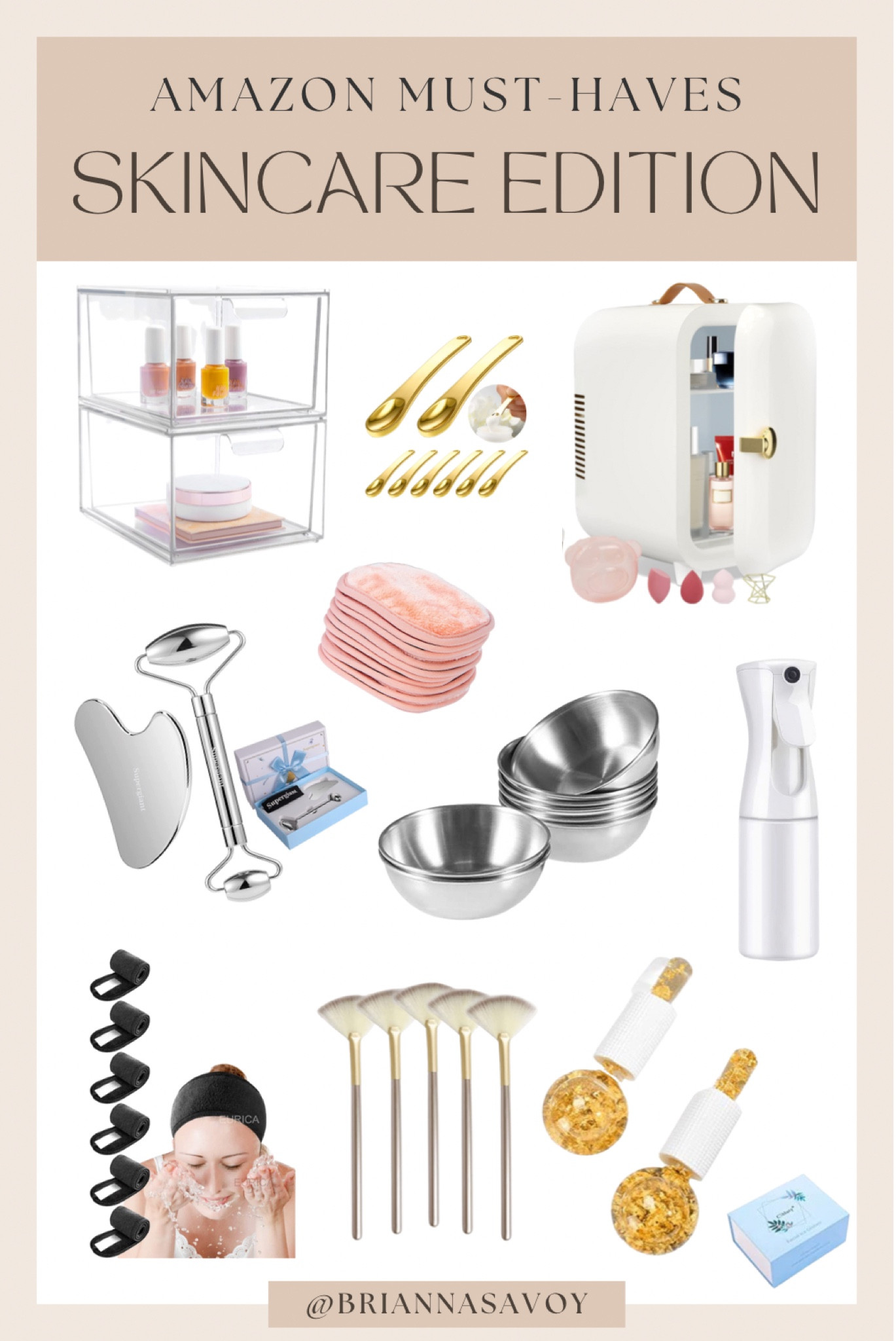 These are some of my favorite skincare items! 

The stainless steel bowls, gold mask spatulas and fan brushes make putting on a mask a dream! (I HIGHLY recommend using a mask spatula for getting product out of a jar to help decrease the risk of transferring bacteria)

I love using the continuous spraying spray bottle for toners and facial mist! 

The gua sha, jade roller, and cold globes are WONDERFUL for de-puffing the face and helping with product penetration! (Keep them in the fridge/freezer for an even better experience)

These re-useable facial cleansing sponges are a great alternative to the traditional disposable sponges! These are washable and super soft! (If you have a towel warmer, put them in there once they are wet for a “hot towel” like experience)

#LTKunder50 #LTKunder100 #LTKbeauty