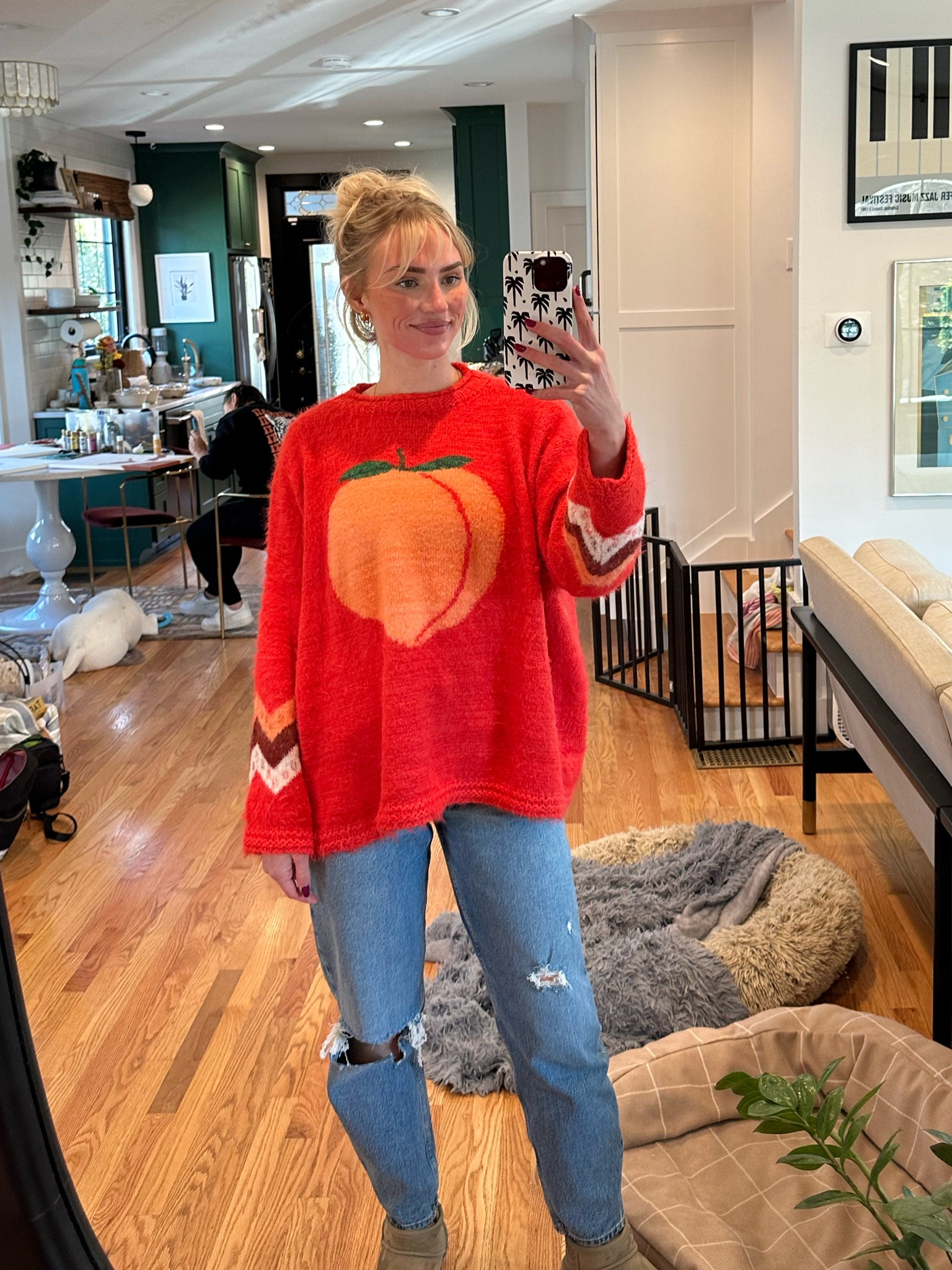 I wear a small in the sweater (size down 1 size)! 
And i size down one size in curve love jeans 

#LTKHoliday #LTKCyberWeek #LTKSeasonal