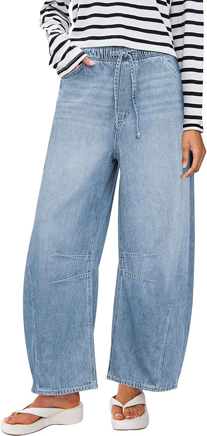 ANRABESS Women Barrel Jeans High Waisted Wide Leg Drawstring Denim Pants Y2K Baggy Loose Fit Trou... | Amazon (US)
