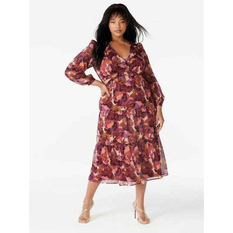 Sofia Jeans Women's Plus Size Cutout Maxi Dress with Long Sleeves, 50" Length, 1X-5X | Walmart (US)