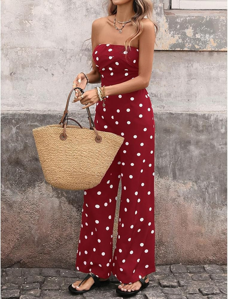 Womens Summer Polka Dot Tube Sleeveless Off Shoulder Jumpsuits Strapless Tops Backless Rompers Ca... | Amazon (CA)