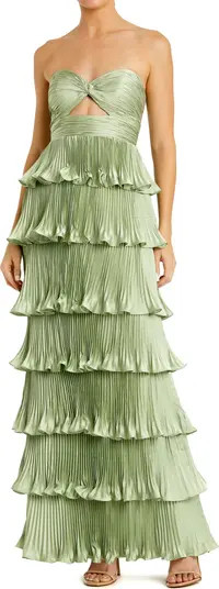 Pleated Charmeuse Strapless Tiered Ruffle Gown | Nordstrom