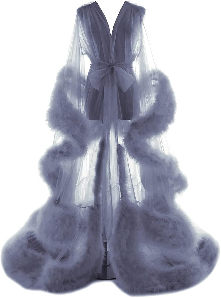 Old Hollywood Feather Robe for Women Long Lingerie Tulle Bathrobe Wedding Scarf Bridal Robe Mater... | Amazon (US)