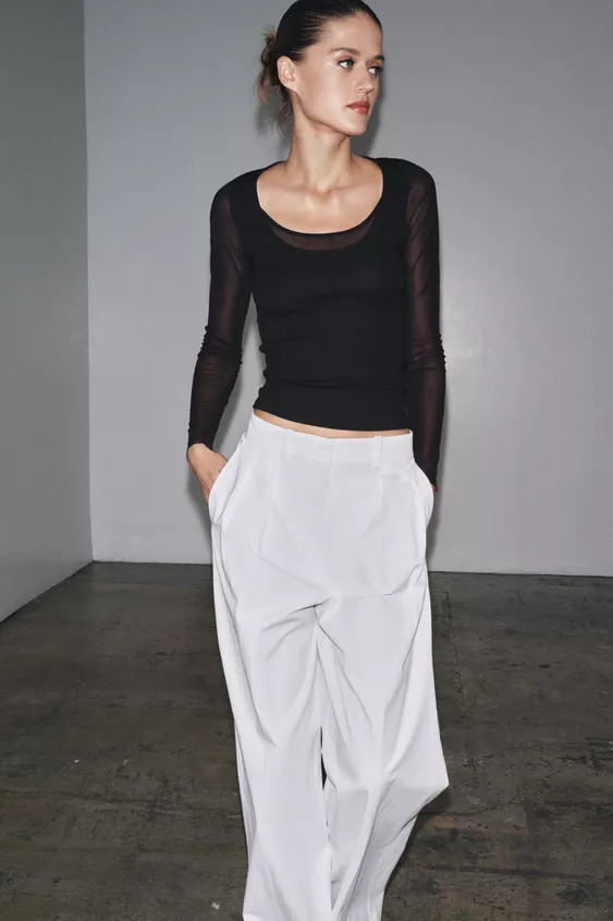 SEMI-SHEER COMBINED T-SHIRT | Zara UK