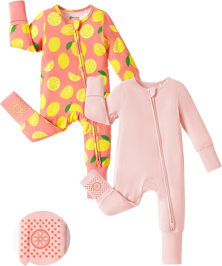 PATPAT Baby Footie Romper, Viscose from Bamboo, Long Sleeve, 2-Way Zipper, Fold-Over Mittens, Cuf... | Amazon (US)