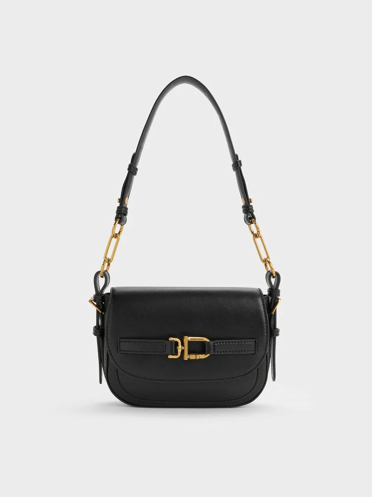 Gwynne Metallic-Accent Saddle Bag - Black | Charles & Keith US
