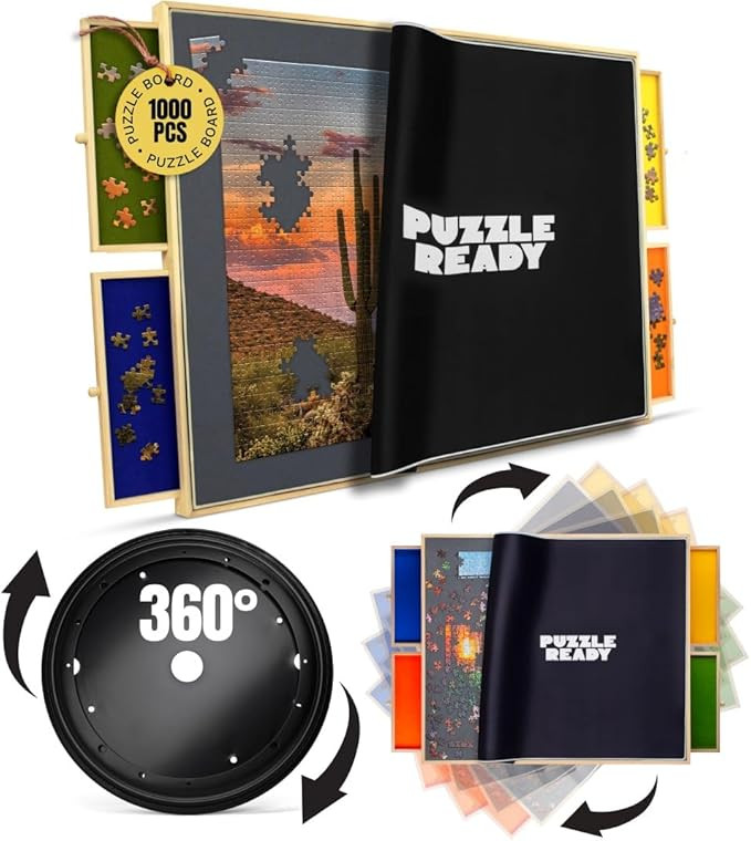 Puzzle Ready Puzzle Board with Drawers & Cover - 1000 Pieces Wooden Jigsaw Puzzle Board with Lazy... | Amazon (US)