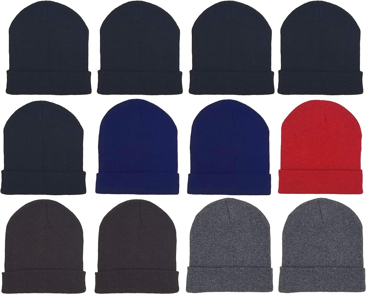 12 Pack Winter Beanie Hats for Men Women, Warm Cozy Knitted Cuffed Skull Cap, Wholesale | Amazon (US)