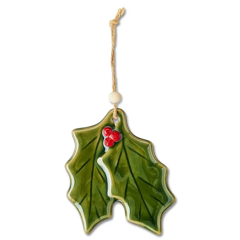 Red and Green Ceramic Holly Leaves Christmas Ornament, Joyel Theme, 4.3", by Holiday Time | Walmart (US)