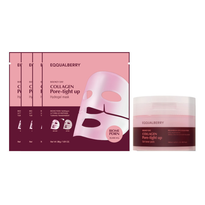 EQQUALBERRY - Collagen Hydrogel Pore-Tight Up Mask (4ea) X Pore-Tight Up Gel Toner Pads - 140ml/60pads (1ea) Set | Stylevana