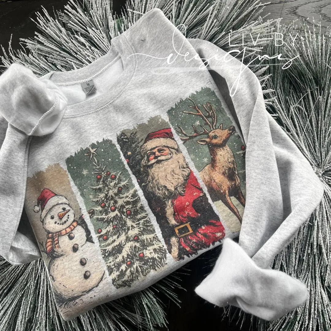 Vintage Christmas Crewneck Sweatshirt | Gildan Sublimated Holiday Pullover | Retro Santa Sweater ... | Etsy (US)