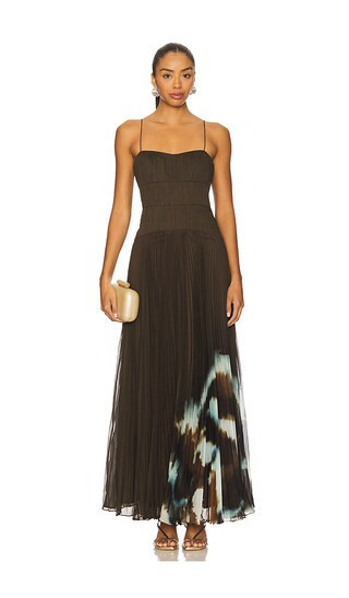 AMUR Sue Pleated Gown in Brown. - size 4 | Revolve Clothing (Global)