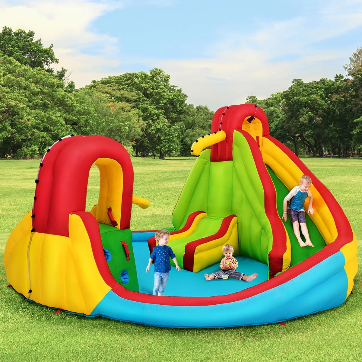 Inflatable Kids Water Slide Park with Climbing Wall Water Cannon and Splash Pool | Walmart (US)