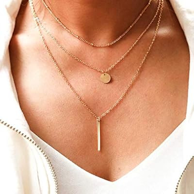 Tgirls Simple Metal Bar Necklace with Pendant for Women and Girls XL-35 (Gold) | Amazon (US)