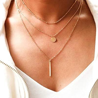 Tgirls Simple Metal Bar Necklace with Pendant for Women and Girls XL-35 (Gold) | Amazon (US)