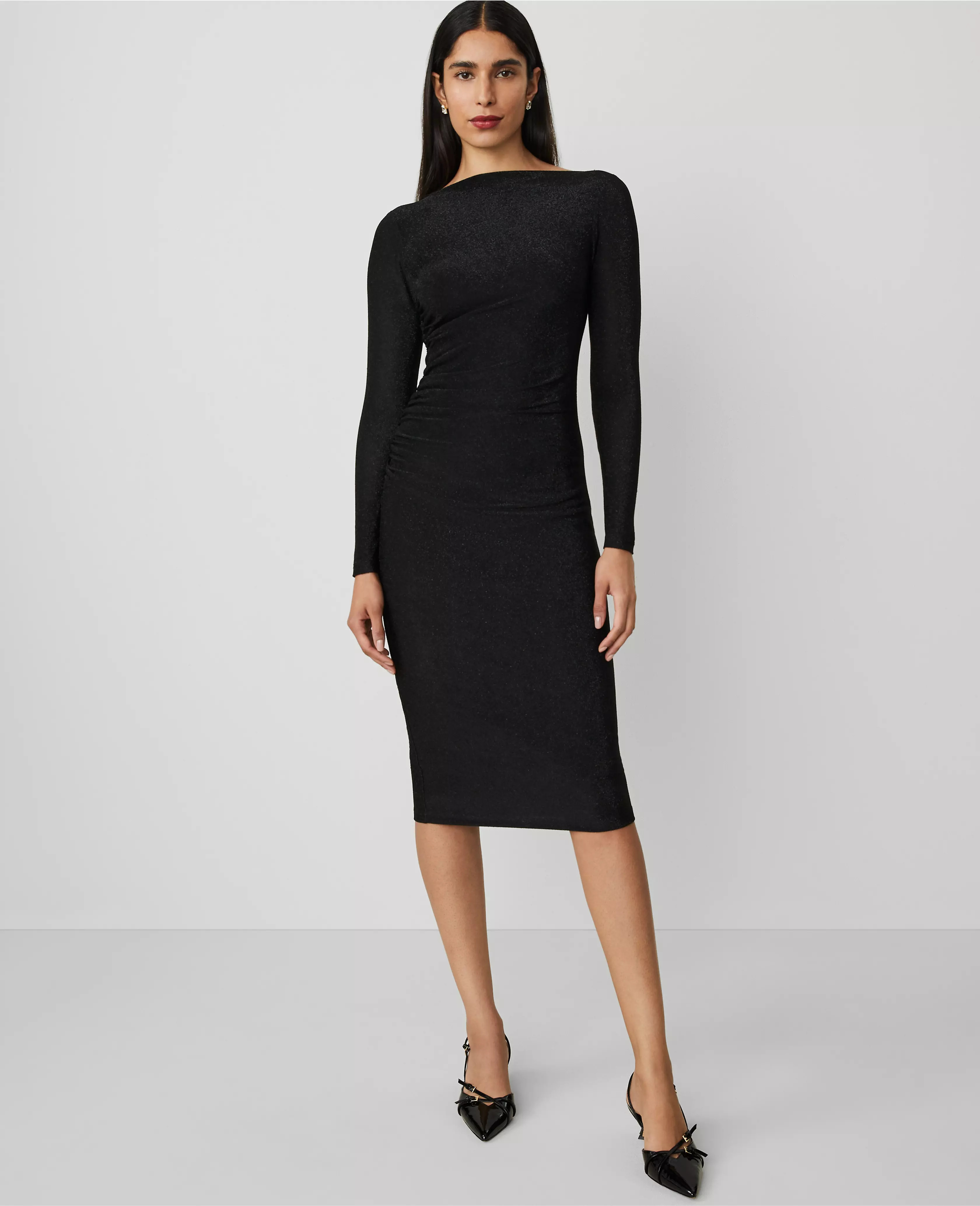 Shimmer Knit Boatneck Sheath Dress | Ann Taylor (US)