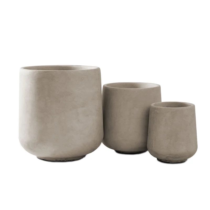 Kante Round Concrete Planters, Outdoor Indoor Pots Containers with Drainage Holes Set | Wayfair North America