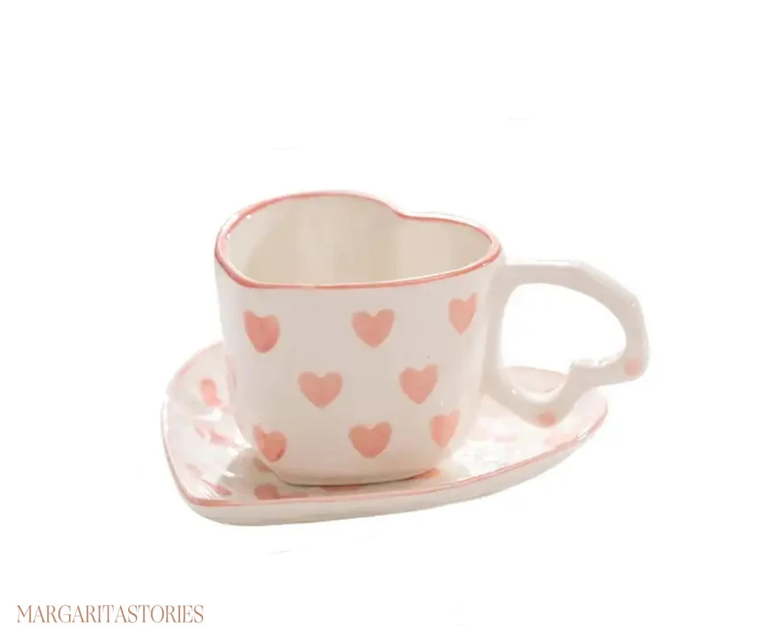 Ceramic Love Heart Mug Ceramic Cup and Saucer - Etsy UK | Etsy (UK)