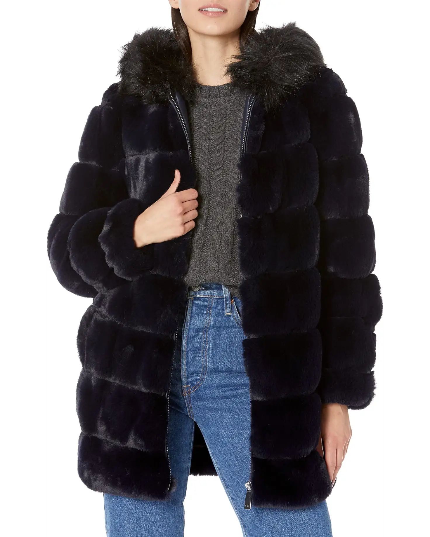 Calvin Klein Hooded Faux Fur Jacket | Zappos
