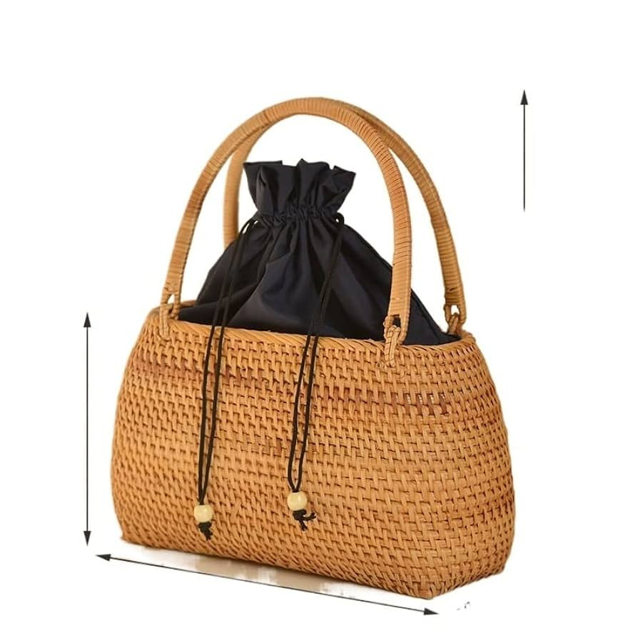 1 Pack Handmade Exotic Storage Bag Picnic Oval Basket Handmade Woven Rattan Handbag | Amazon (US)