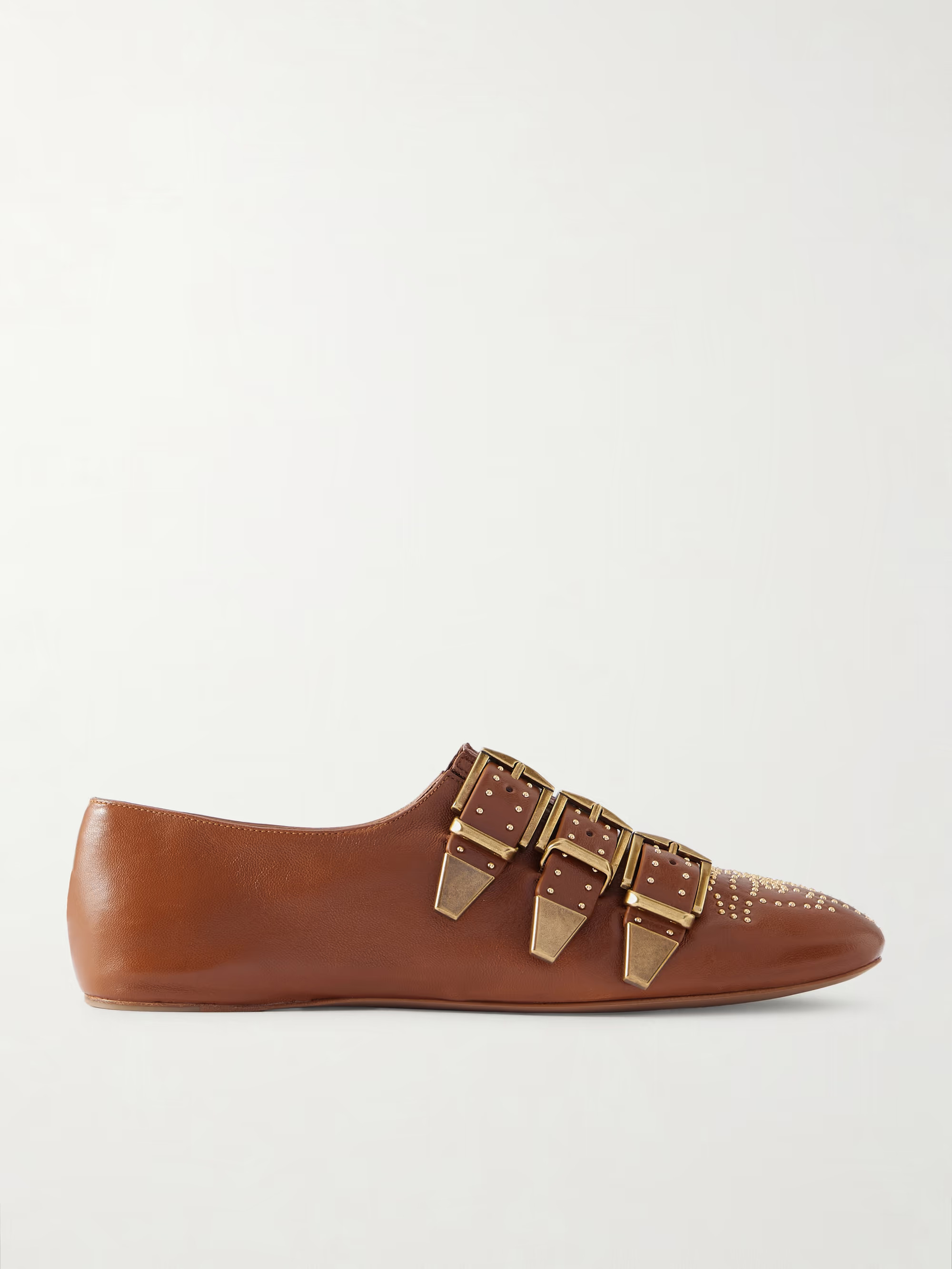 CHLO\u00c9 Susan studded buckled leather flats | NET-A-PORTER (US)