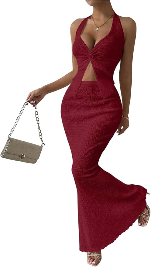 SOLY HUX Women's Two Piece Outfits Twist Front Halter Cami Tops and Skirt Summer Set | Amazon (US)