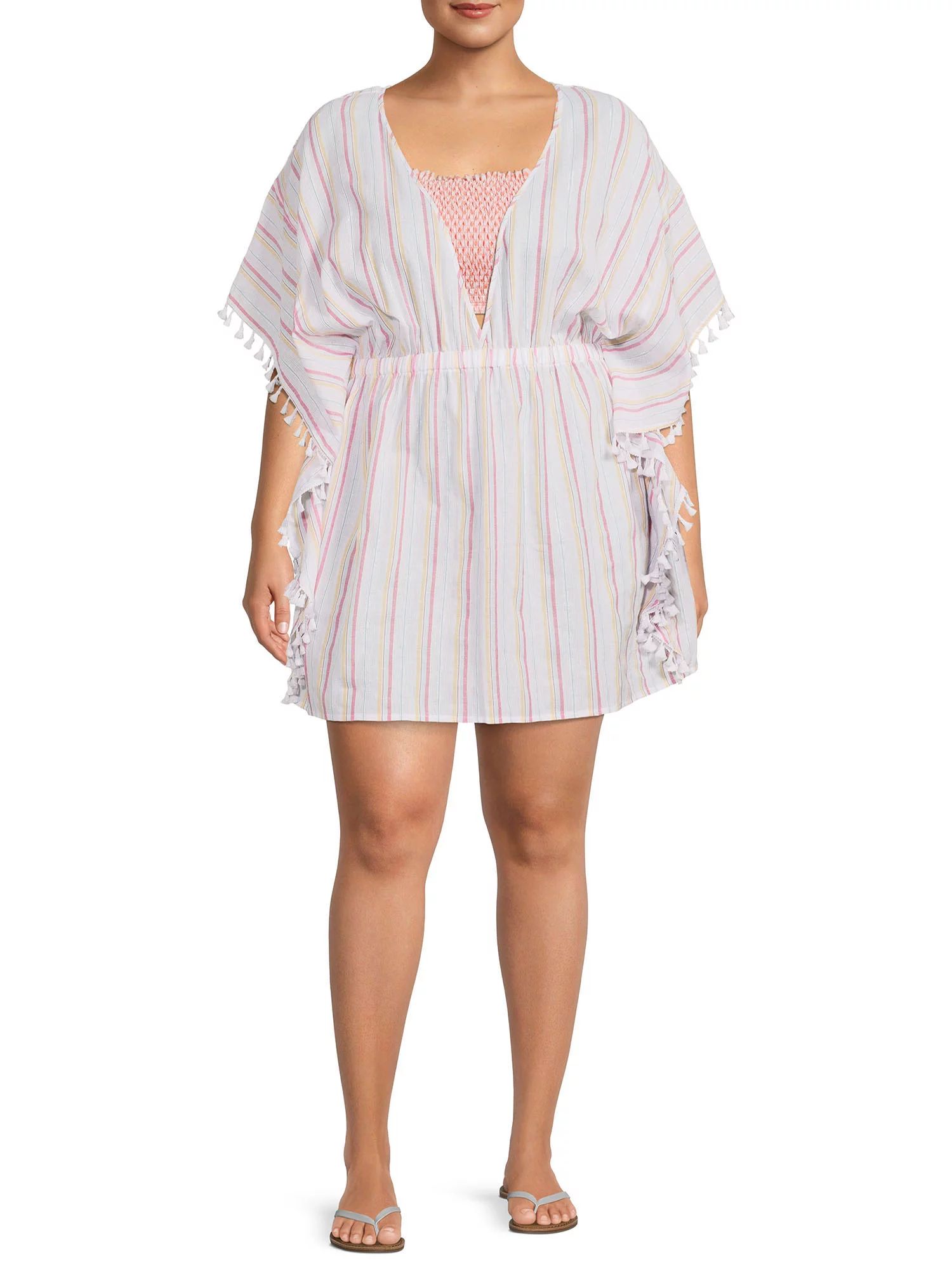 Time and Tru Women's and Women's Plus Metallic Striped Caftan Cover-Up | Walmart (US)