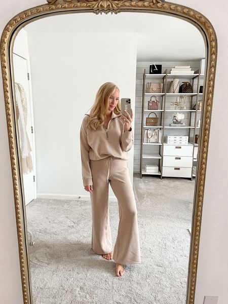 Neutral and cozy matching set for the season. Loving these pieces from Spanx for a casual fall outfit. Wearing a size medium in top and sized down to a small in pants  

#LTKstyletip #LTKSeasonal #LTKunder50