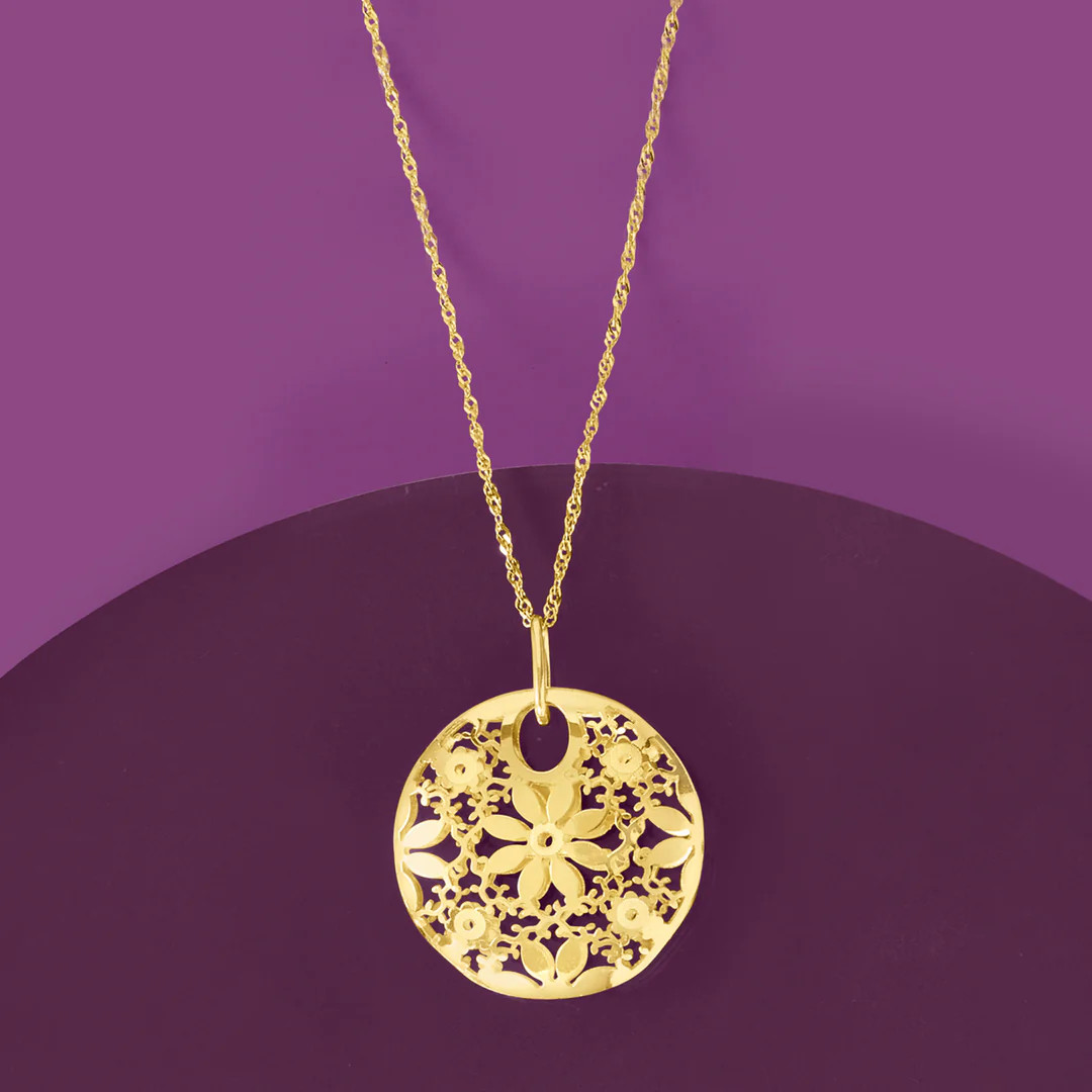Ross-Simons Italian 14kt Yellow Gold Circle Flower Pendant | Shop Simon