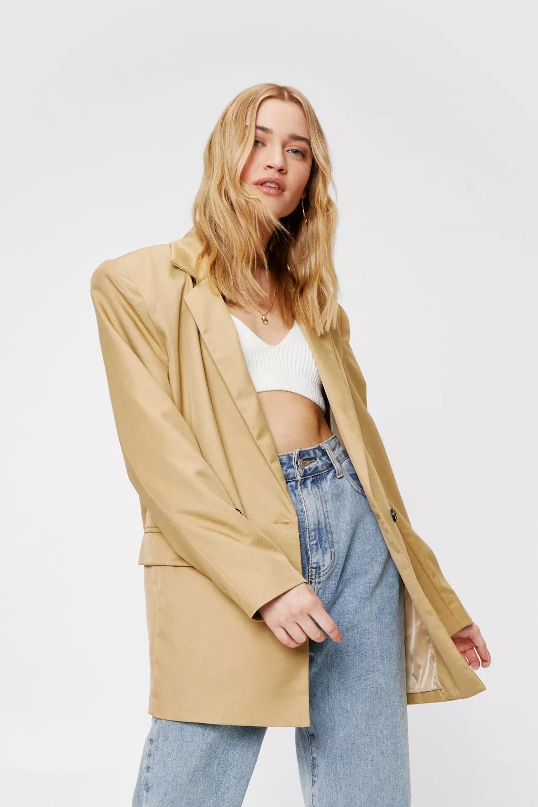 Shoulder Padded Boxy Double Breasted Blazer | Nasty Gal (US)