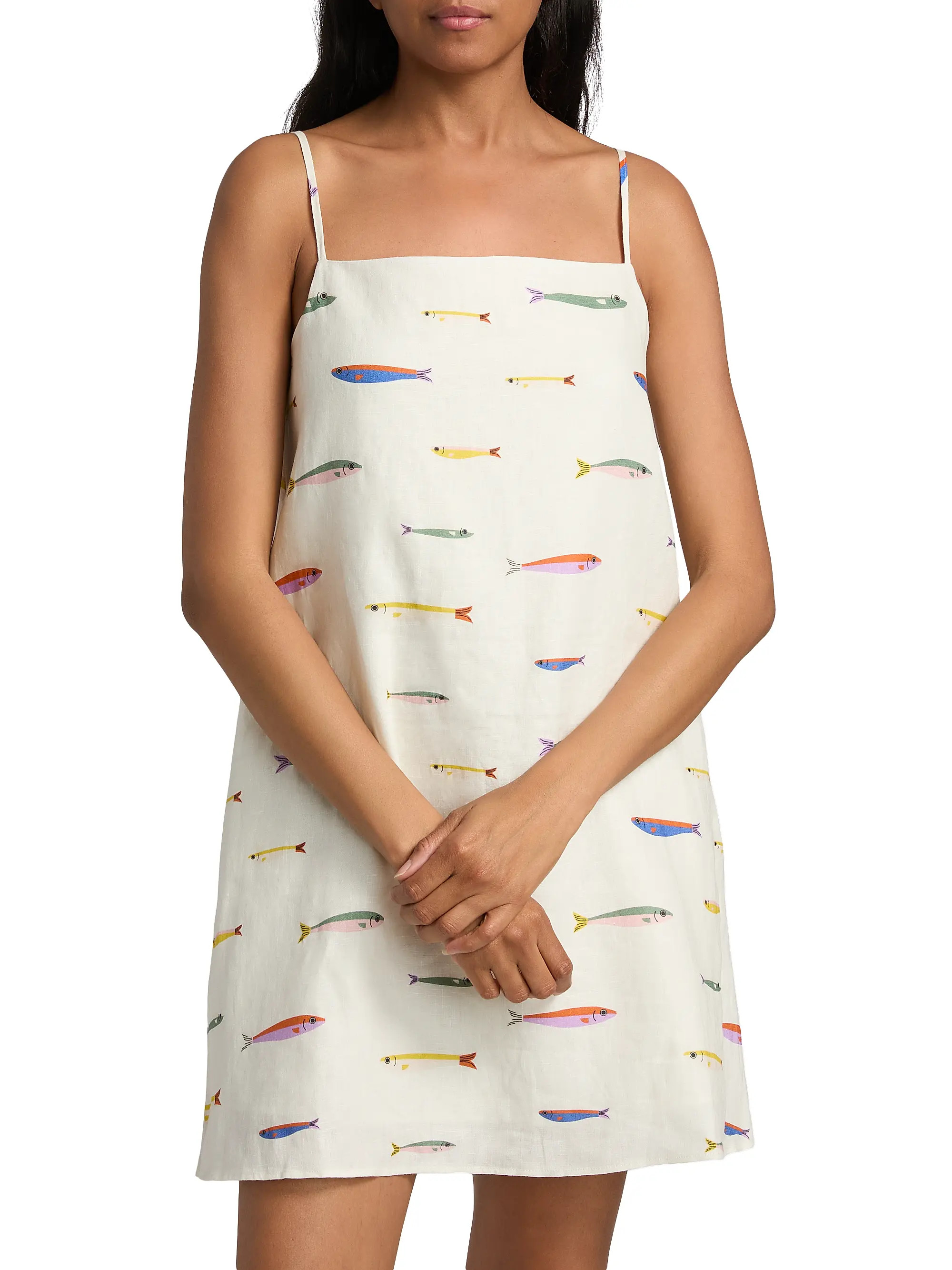 Staud Laura Linen Pop Sardine Minidress | Saks Fifth Avenue | Saks Fifth Avenue