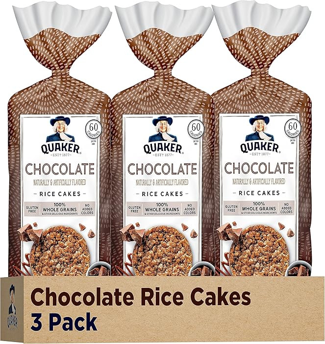 Quaker Large Rice Cakes, Chocolate, 7.23 oz Bags, (3 Pack), Gluten Free, Whole Grain, No Added Co... | Amazon (US)