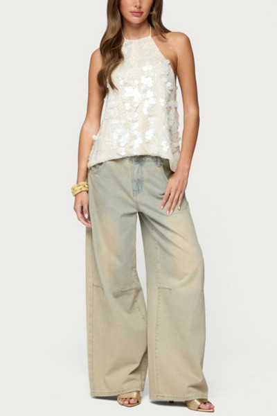 Edikted Ellorie Backless Sequin Halter Top | Urban Outfitters (US and RoW)