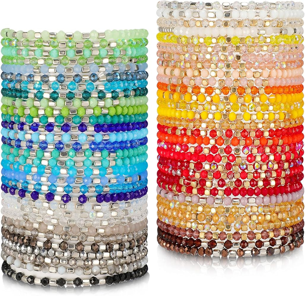 Kigeli 60 Pcs Bohemian Beaded Bracelets Stackable Multi Layer Statement Bracelets Sparkly Bulk Bo... | Amazon (US)
