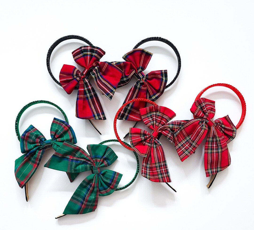 Rhinestone 3d Ears With 2 Plaid Holiday Bows Christmas 3D - Etsy | Etsy (US)